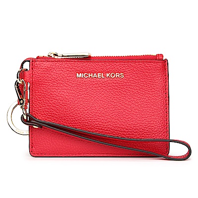 MICHAEL KORS Mercer 金LOGO荔枝紋皮革證件零錢手拿包-亮紅色