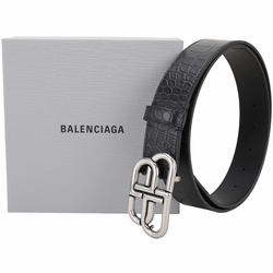 BALENCIAGA BB 35mm 金屬標誌鱷魚皮紋牛皮腰帶(黑色)