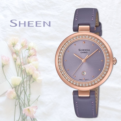 CASIO 卡西歐 SHEEN 薰衣草紫 晶鑽皮帶女錶 送禮推薦 SHE-4556PGL-6A