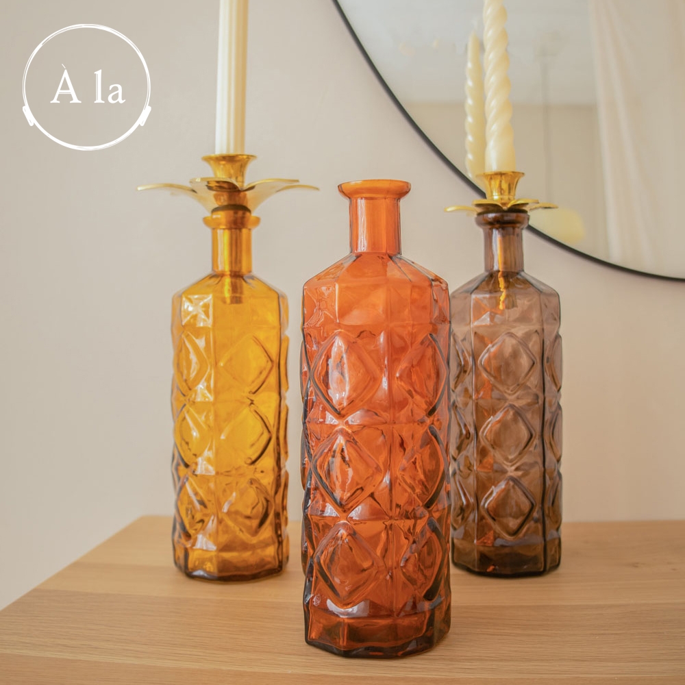 A la Collection 手工幾何浮雕玻璃瓶-芥末黃