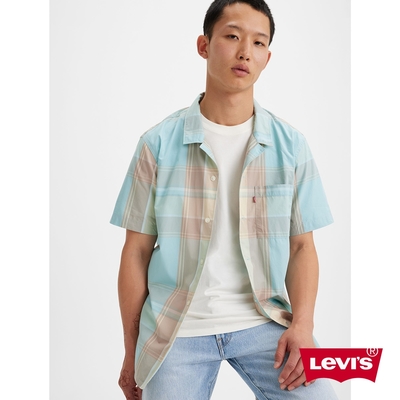 Levis 男款 寬鬆版短袖襯衫 / 綠松石格紋