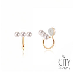 【City Diamond 引雅】流線玫天然珍珠玫瑰金耳夾耳環