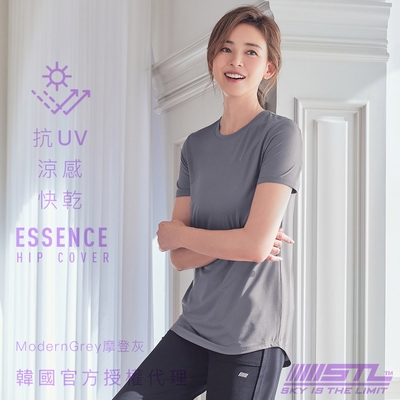 STL yoga 韓國瑜伽 ESSENCE 女 運動機能 圓領 短袖 上衣 T恤 涼感 快乾 長版 微腰身 半蓋臀／ModernGrey摩登灰