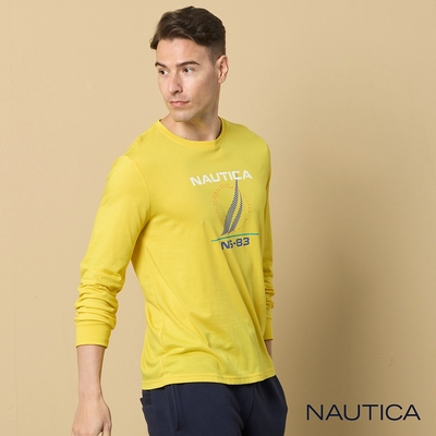 Nautica 男裝 品牌LOGO印花長袖T恤-黃