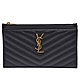 YSL MONOGRAM系列V字縫線小牛皮金屬LOGO拉鍊手拿/零錢包(黑色) product thumbnail 1