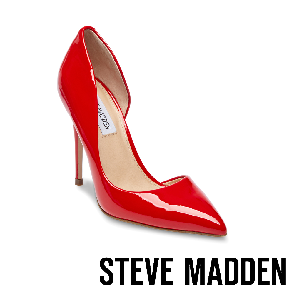 STEVE MADDEN-DREA 鏡面尖頭側空高跟鞋-鏡紅