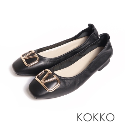 KOKKO柔軟好穿淺口金屬飾扣平底鞋黑色
