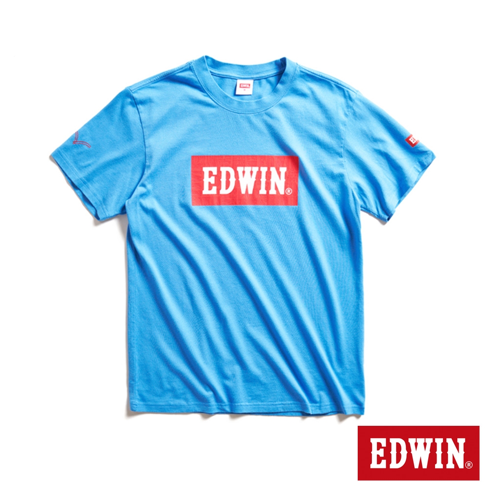EDWIN 經典大紅標LOGO短袖T恤-男-水藍色