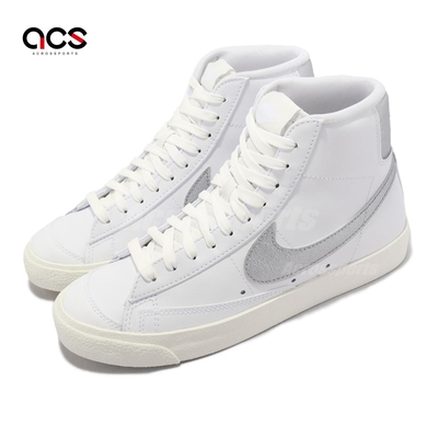 Nike 休閒鞋 Wmns Blazer Mid 77 ESS 女鞋 白 銀 小白鞋 高筒 皮革 DQ7574-100