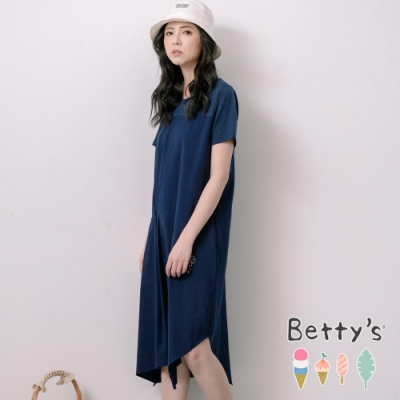 betty’s貝蒂思　圓領拼接特殊剪裁洋裝(深藍)