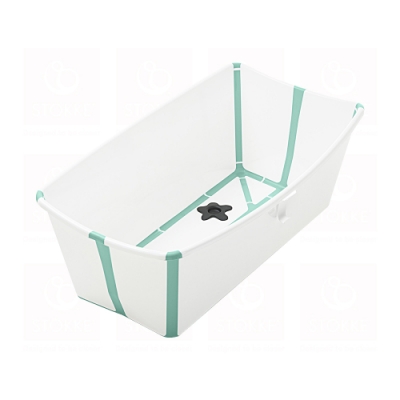 STOKKE Flexi Bath 折疊式浴盆(感溫水塞)-白色(湖水綠包邊)