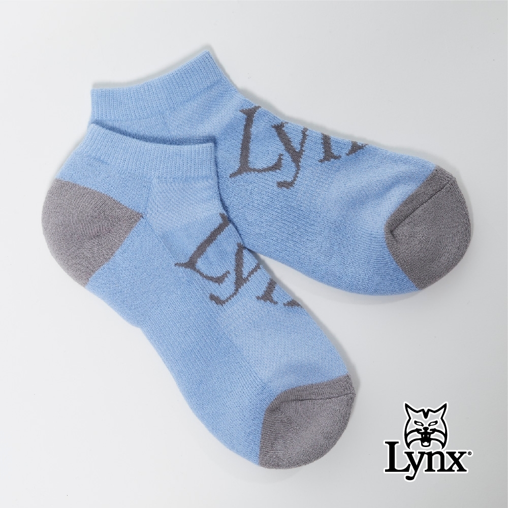 【Lynx Golf】Lynx字樣厚底舒適短襪-藍底灰字(3入)