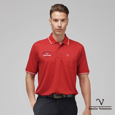 【Emilio Valentino范倫鐵諾】男裝吸濕速乾胸袋素面短袖POLO衫_紅(66-3V7103)