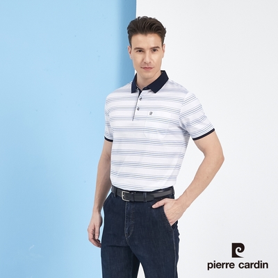 Pierre Cardin皮爾卡登 男款 印花橫條短袖POLO衫-藍色(5217219-35)