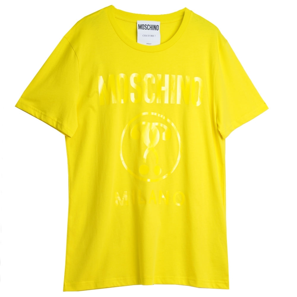 MOSCHINO COUTURE 葡萄牙製品牌字母LOGO 圖騰棉質寬版長版T恤(萊姆黃)