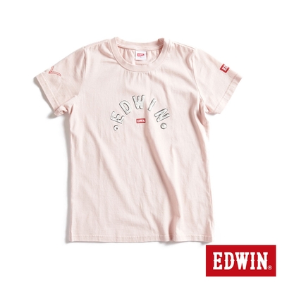 EDWIN 紅標 金屬字LOGO短袖T恤-女-淡粉紅