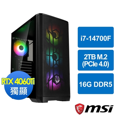 微星B760平台[羅風騎士]i7-14700F/16G/RTX 4060 Ti/2TB_M2