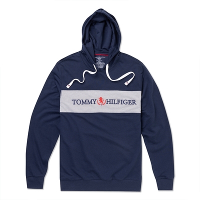 TOMMY 熱銷刺繡文字Logo連帽T恤-深藍色