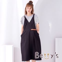 betty’s貝蒂思　橫條上衣+吊帶洋裝(黑色)