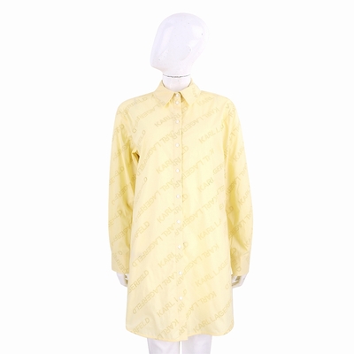KARL LAGERFELD 卡爾 老佛爺簍空字母黃色襯衫式洋裝 連身裙