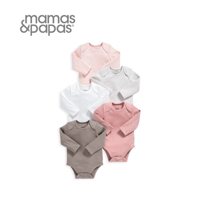 mamas & papas 玫瑰拿鐵-長袖包屁衣5件組