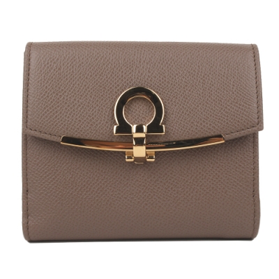 Salvatore Ferragamo  經典馬蹄防刮牛皮釦式短夾(堅果色)