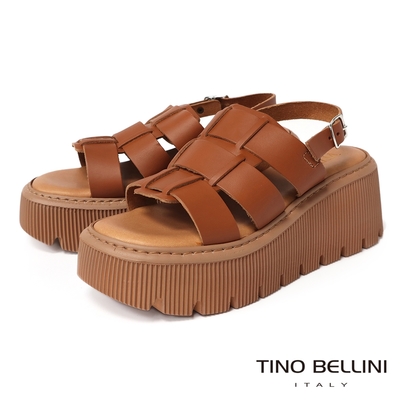 TINO BELLINI 義大利進口簡約寬帶超厚底涼鞋FSOV013(焦糖)
