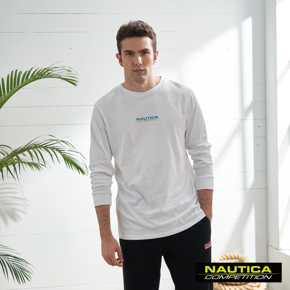 Nautica 男裝 COMPETITION帆船圖騰簡約長袖T恤-白色