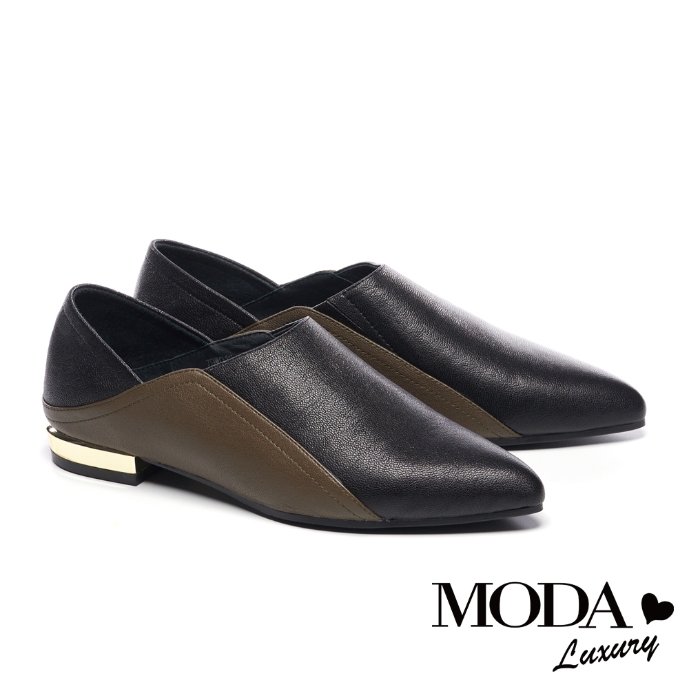 低跟鞋 MODA Luxury 簡約時尚撞色兩穿全真皮低跟鞋－黑