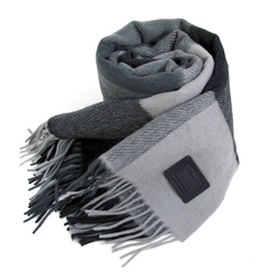 COACH 黑灰格紋流蘇保暖羊毛圍巾(183cm x 61cm)