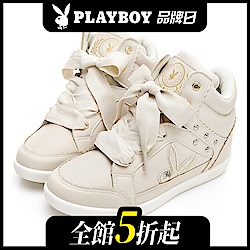 PLAYBOY 花邊兔兔內增高休閒鞋-米-Y571533