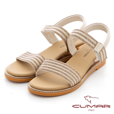 【CUMAR】特殊材質閃耀一片式楔型涼鞋-米色