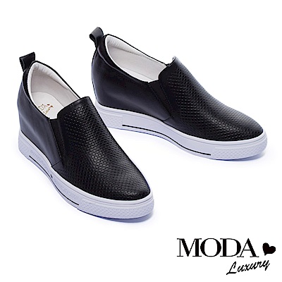 休閒鞋 MODA Luxury 極簡百搭實穿全真皮內增高厚底休閒鞋－黑