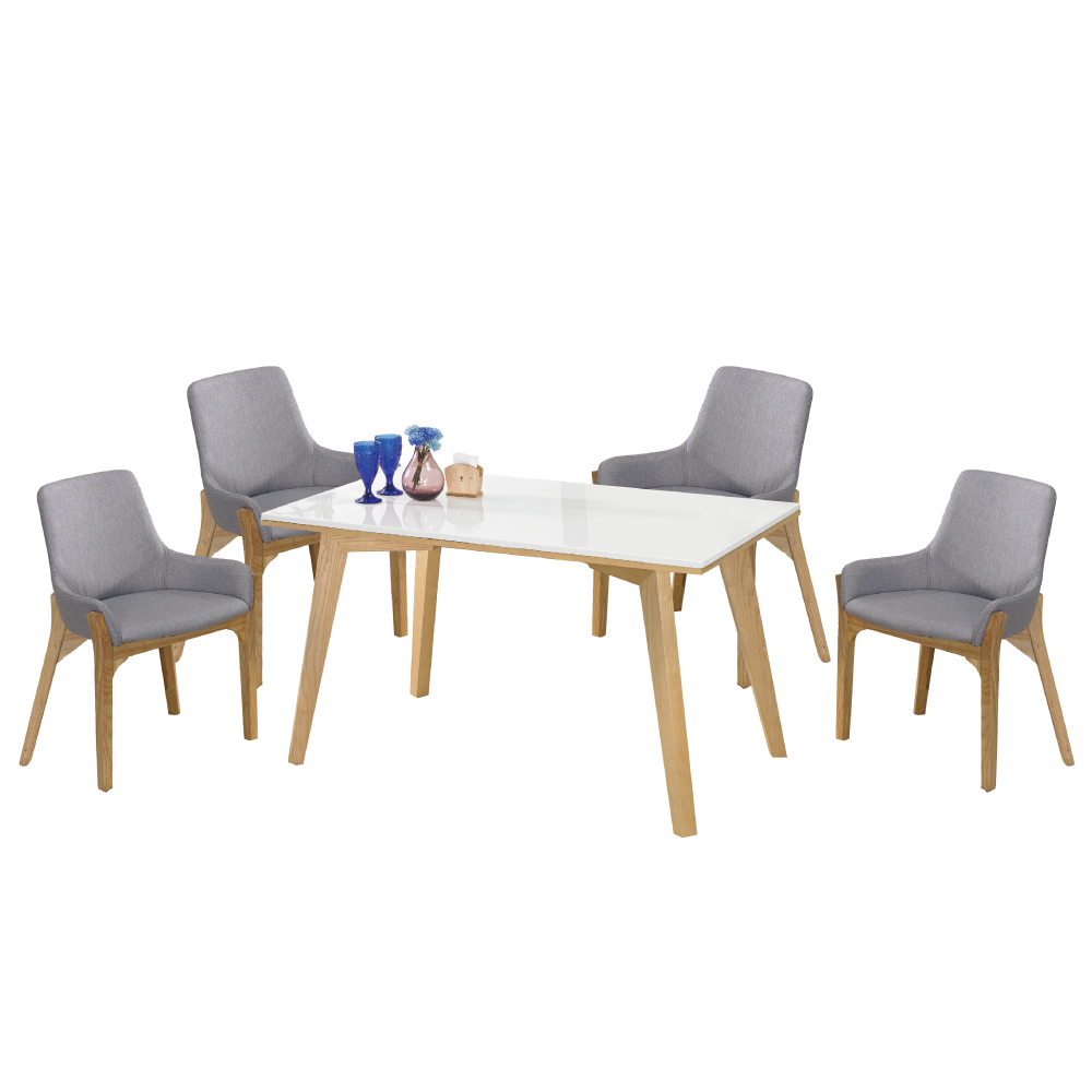 文創集 米蕾4.3尺雲紋石面餐桌椅組合(餐桌＋灰色布餐椅四張)-130x80x77cm免組