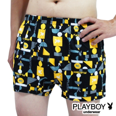 PLAYBOY 無開檔精梳棉LOGO印花四角褲-單件(黃方兔)