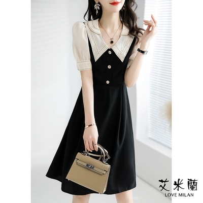 艾米蘭-日系經典款修身洋裝-黑色(M~XL)