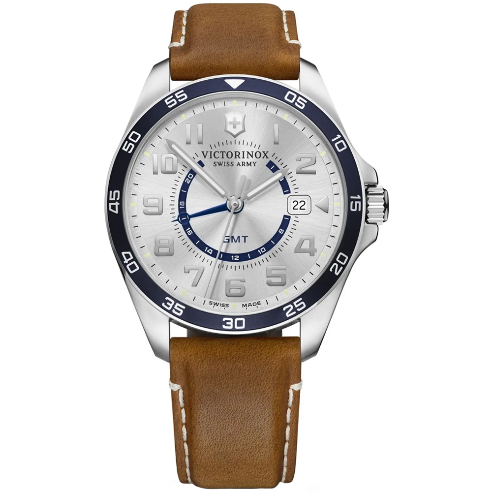 VICTORINOX瑞士維氏 Fieldforce 經典GMT腕錶-棕x銀 42mm / VISA-241931