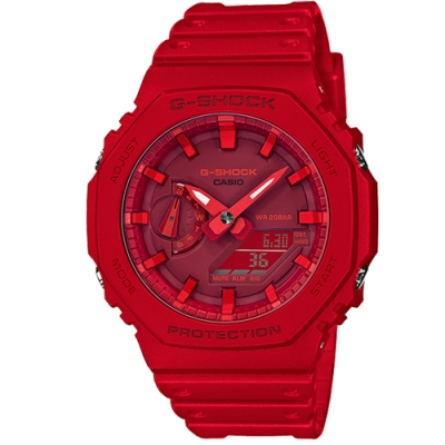 【CASIO】 G-SHOCK 農家橡樹八角雙顯錶 (GA-2100-4A))紅/45.4mm