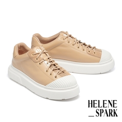 休閒鞋 HELENE_SPARK 率性復古純色異材質LOGO厚底休閒鞋－米