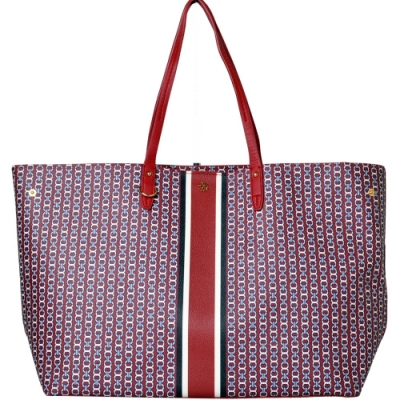 TORY BURCH GEMINI LINK TOTE 釦式縮口塗層帆布托特包-紅/大款