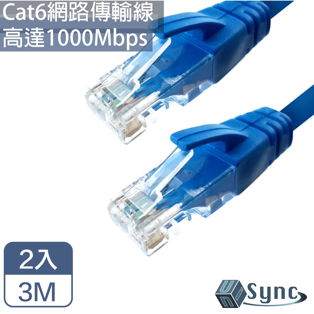 (2入組)【UniSync】Cat6超高速乙太網路傳輸線 3M