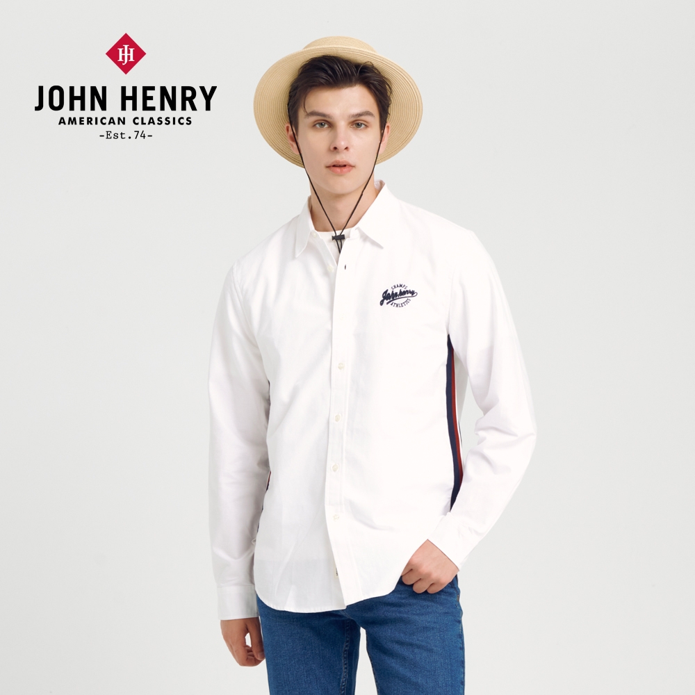 JOHN HENRY 腰織帶立體刺繡logo襯衫-白色