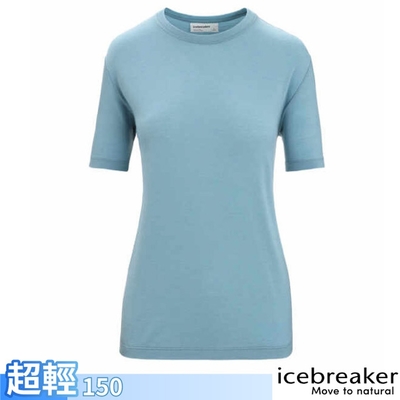 Icebreaker 女 美麗諾羊毛 圓領短袖上衣.休閒運動T恤/快乾透氣_水藍