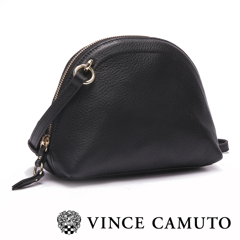 VINCE CAMUTO-真皮革金屬扣素色貝殼包-黑色