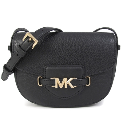 MICHAEL KORS Reed 金字大MK Logo皮革翻蓋馬鞍斜背包(黑色)