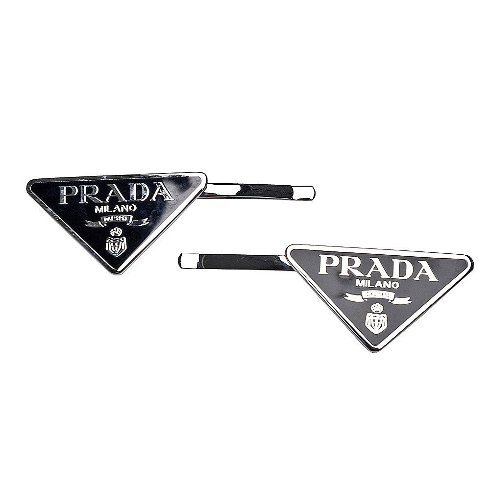 PRADA 經典三角LOGO金屬髮夾(黑色)