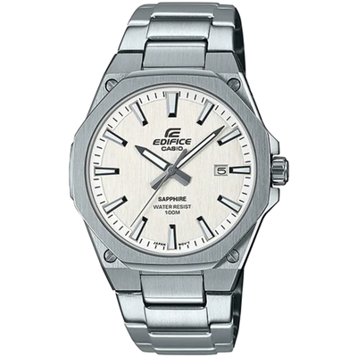 CASIO EDIFICE 輕薄系列極簡八角設計紳士腕錶-銀X白(EFR-S108D-7A)/39.9mm