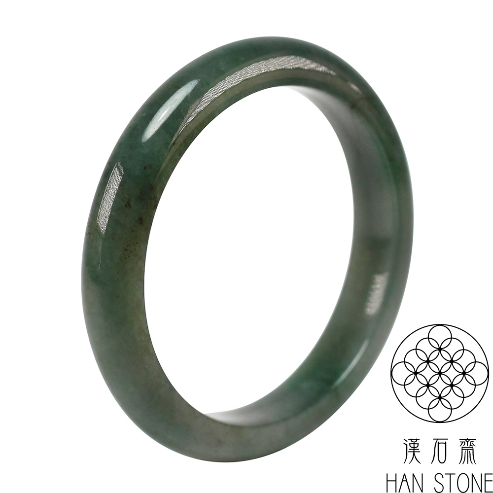 【漢石齋】天然翡翠A貨 手鐲玉鐲 油青種(手圍17.7/版寬10.8mm)