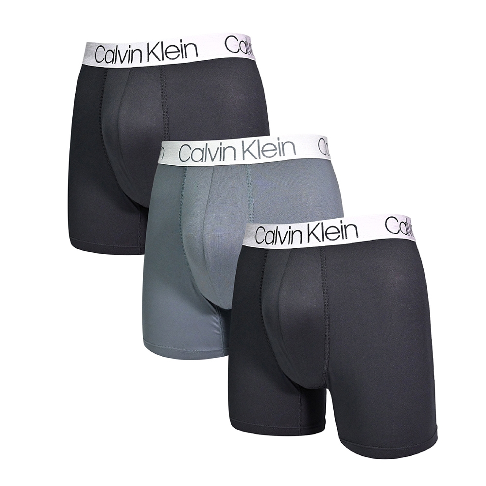 Calvin Klein Microfiber 男內褲 莫代爾超細纖維涼感中長版 合身四角褲/CK內褲-黑、灰、黑 三入組