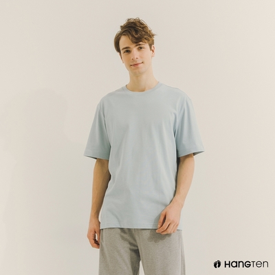 Hang Ten-男裝-厚磅寬鬆環保纖維素面T恤-藍